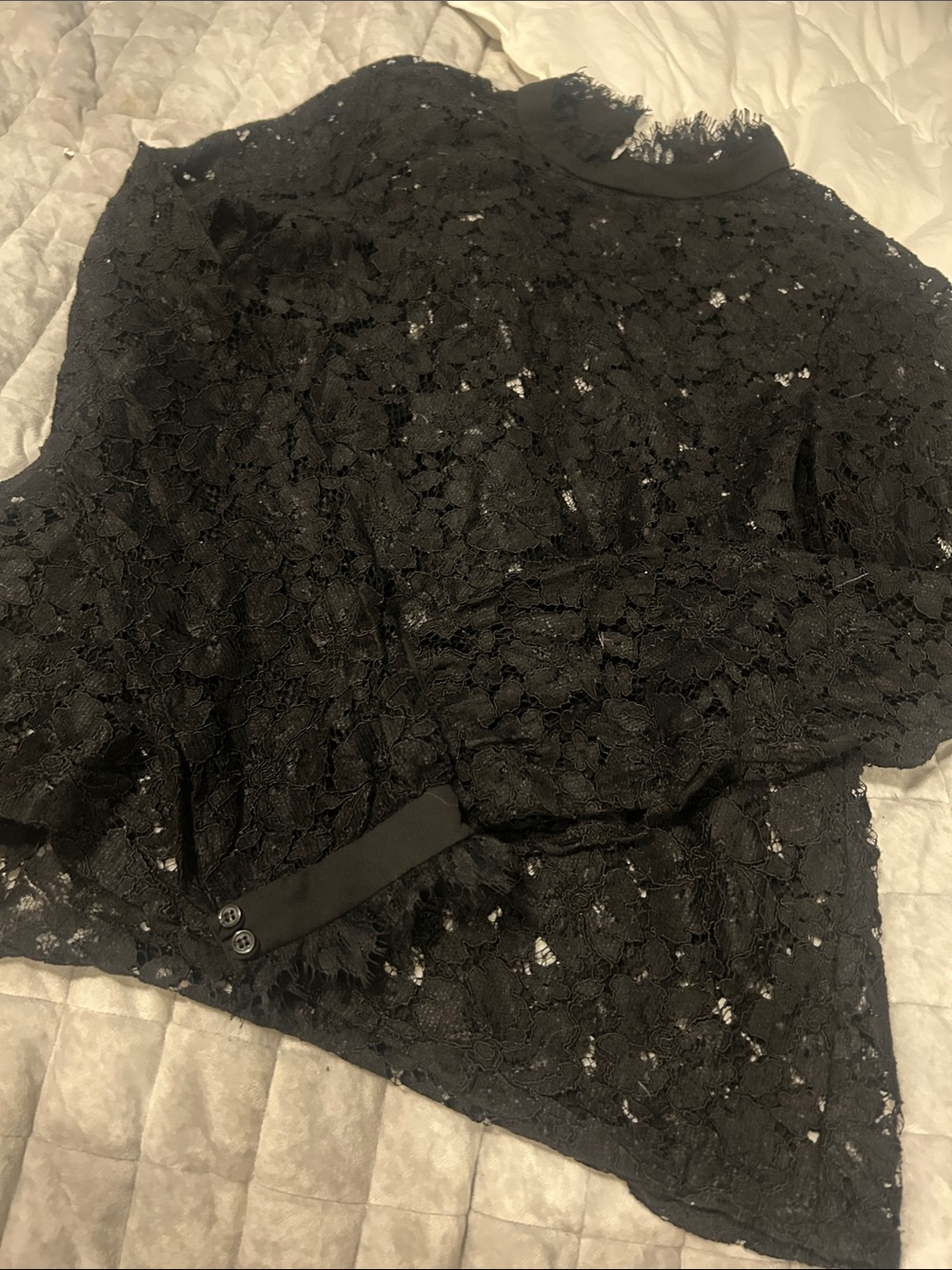 Wayf Black Lace Mock-Neck Long Sleeve Top